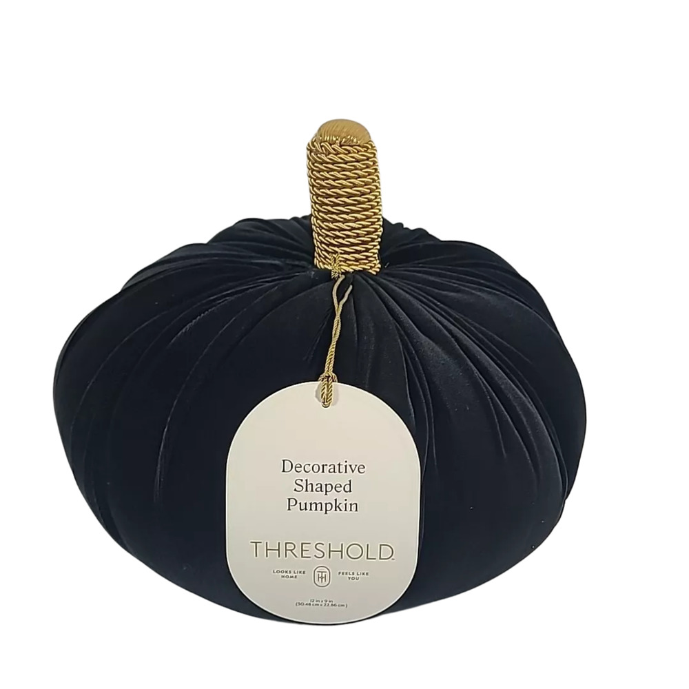Pumpkin Shaped Velvet Throw Pillow (BLACK) Home Decor NEW